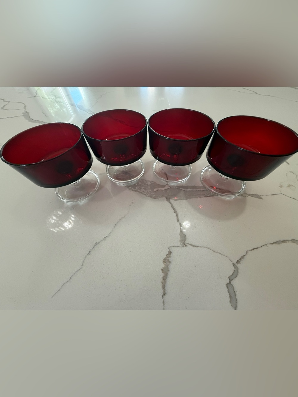 Set of Four Vintage Aroroc Cristal d'Arques Ruby Red Sherbet Glasses